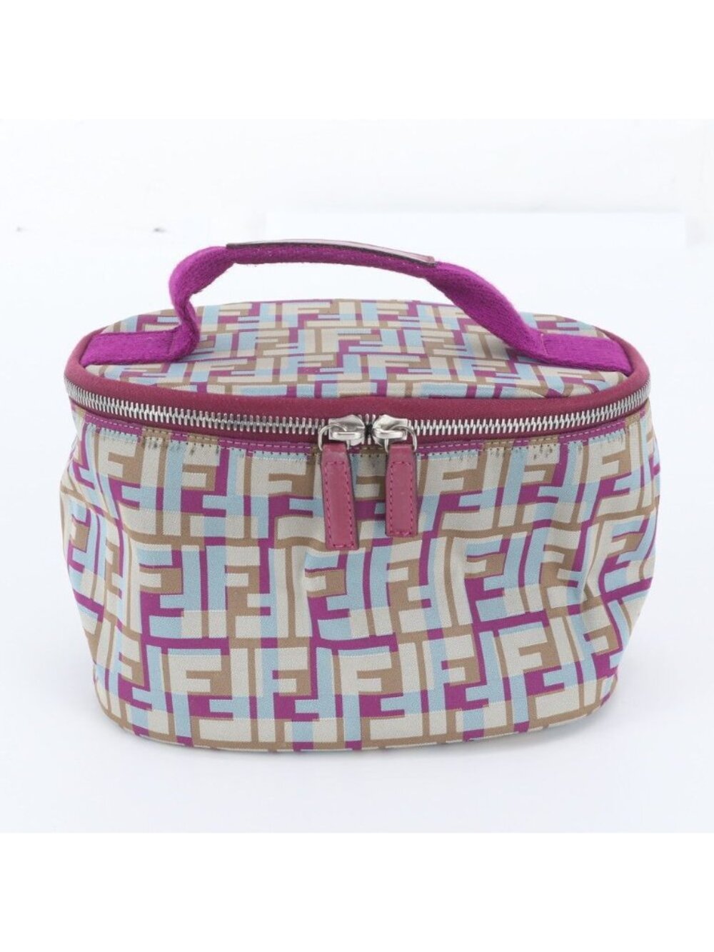 Fendi FF Zucca Vanity Handbag Pouch Tote Silver